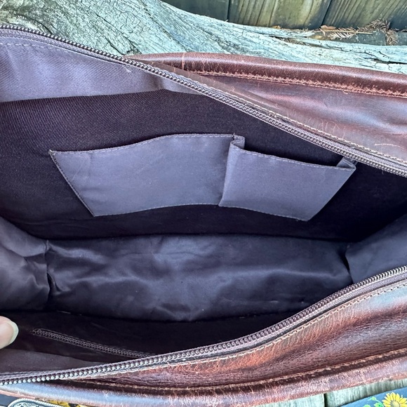 🌻GENUINE TOOLED LEATHER COWHIDE SUNFLOWER LAPTOP BAG PURSE w/ BELT STRAP🌻SALE! 😃 - Picture 9 of 11